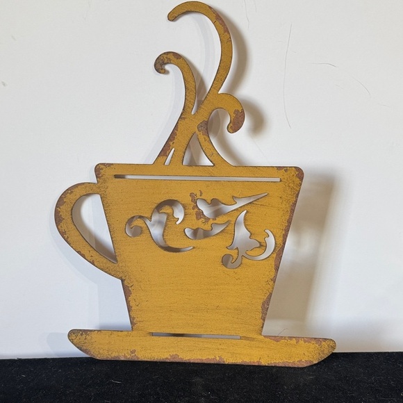 Rustic Yellow Metal Coffee Cup Wall Decor - Picture 1 of 2